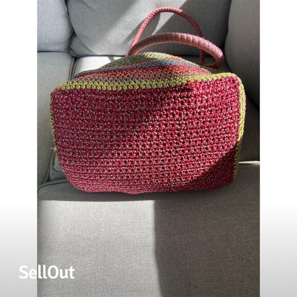The Sak Multicolor Stripe Crochet Tote Shoulder Bag Women's Casual - Picture 8 of 8